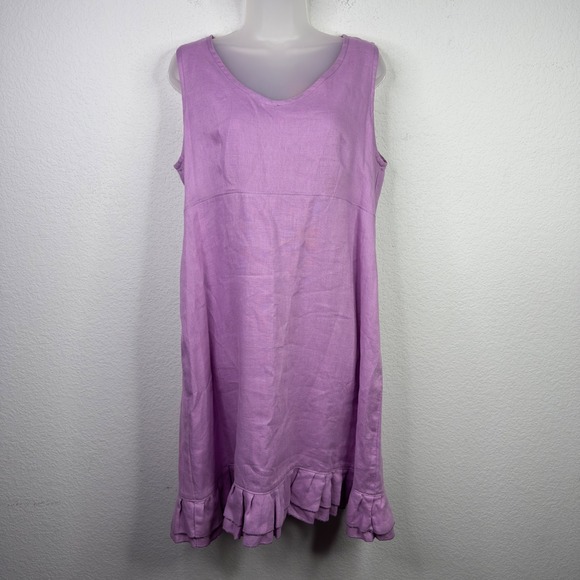 Goddess Gear Dresses & Skirts - Goddess Gear Dress Womens M Purple Organic Linen Ruffle Shift Minimalist Coastal